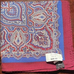 Jos. A. Bank Blue and Red Paisley Silk Pocket Square made from silk and wool:)